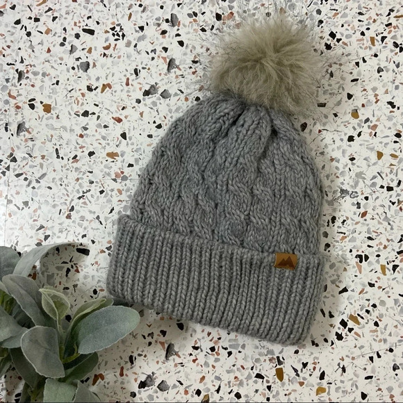 H&M Cable Knit Beanie Cotton Hat Pom Pom Faux Fur Grey Hat Rib-knit Winter Fall - Picture 8 of 10